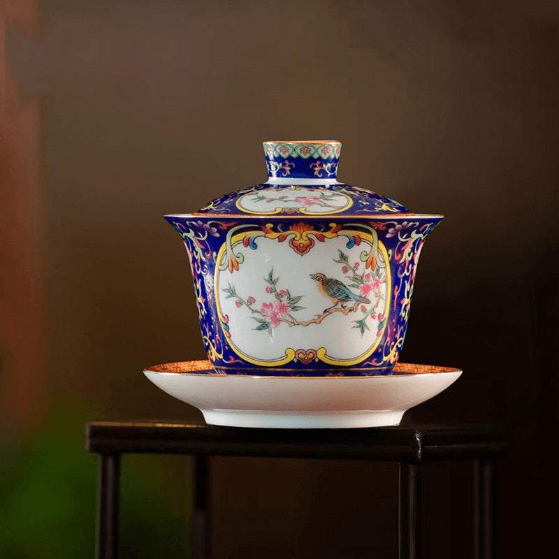 Blue and white enamel colored tea bowl